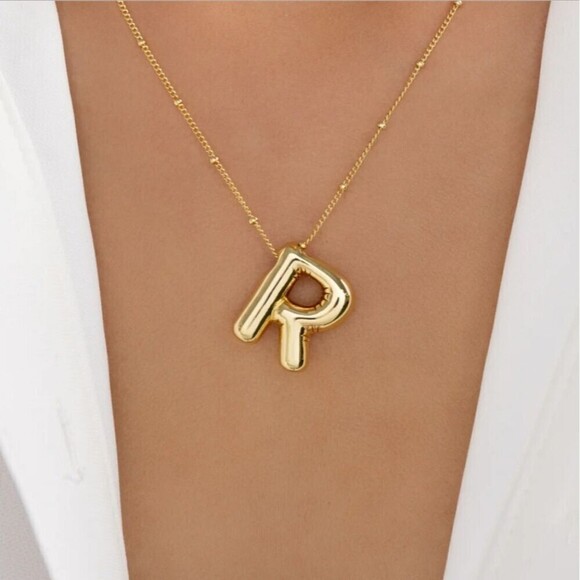 R Letter Bubble Pendant Gold Necklace High Quality NWT - Picture 1 of 2